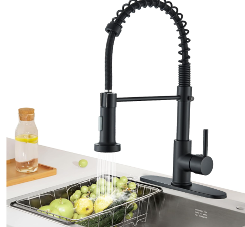Matte Black Commercial Kitchen Faucet with Pull Down Sprayer