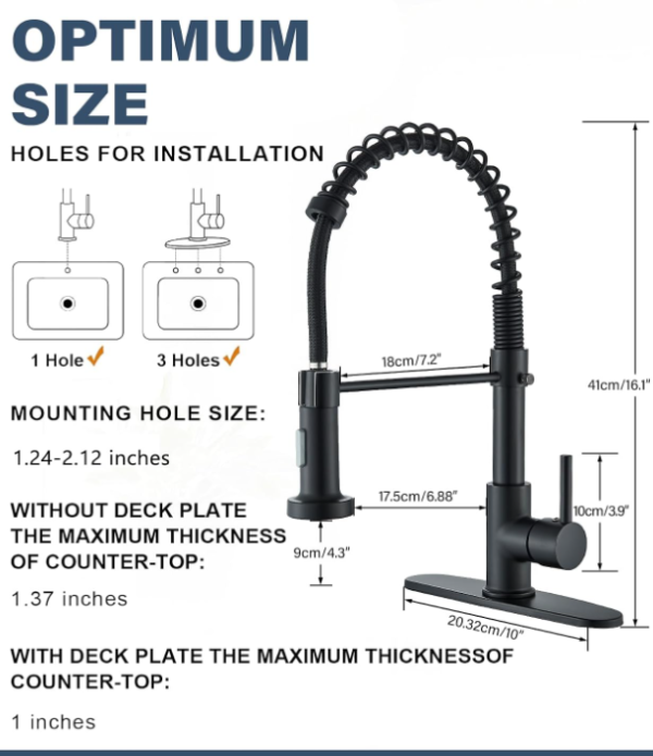 Matte Black Commercial Kitchen Faucet with Pull Down Sprayer
